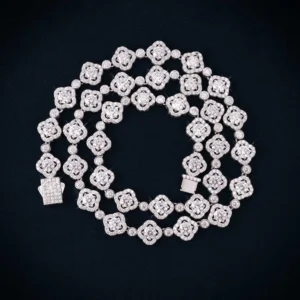 10MM Moissanite Four-Leaf Halo Link Chain 14K Gold