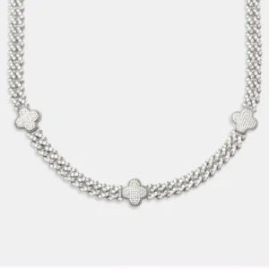 8MM Four Leaf Moissanite Cuban Link Chain 14K Gold