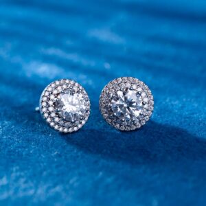11MM Double Halo Moissanite Stud Earrings 14K Gold
