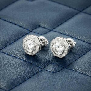 10MM Moissanite Halo Stud Earrings 14K Gold