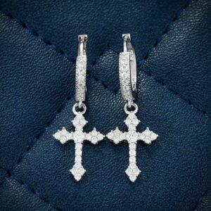 32MM Moissanite Cross Hoop Earrings 14K Gold
