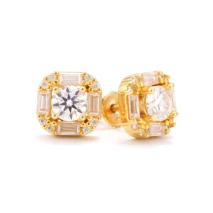 10MM Baguette Halo Moissanite Earrings 14K Gold