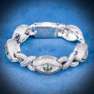 15MM Iced Out Blue Gemstone Evil Eye Eternity Bracelet