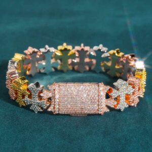 16MM Moissanite Cross Link Bracelet Tri Tone