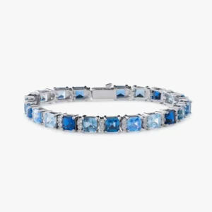 5MM Asscher Cut Blue Moissanite Tennis Bracelet