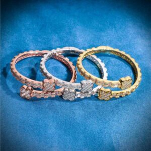 Floral Baguette Moissanite Bangle Bracelet