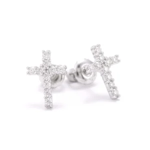 Mini Cross Moissanite Earrings 14K Gold
