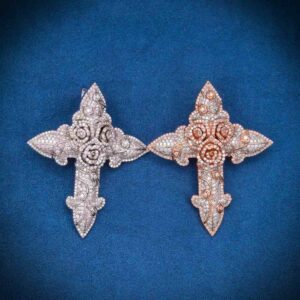 Moissanite Flower Cross Pendant 14K Gold