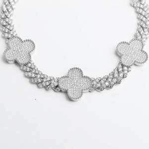 8MM Four Leaf Moissanite Cuban Link Bracelet
