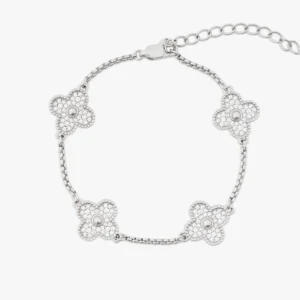 Four Leaf White Gold Moissanite Motif Bracelet