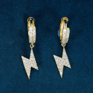 Moissanite Lightning Bolt Hoop Earrings 14k Gold