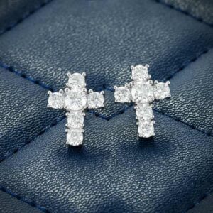 10MM Moissanite Cross Earrings 14K Gold
