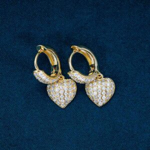 Heart Shaped Moissanite Drop Earrings 14K Gold