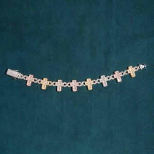 15MM Moissanite Cross Infinity Link Bracelet Three Tone