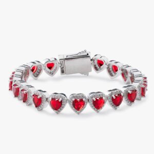 Red Heart Moissanite Halo Bracelet