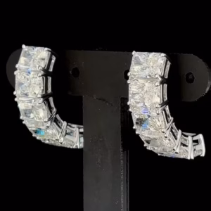 Bespoke Radiant Cut Trio Diamond Beaded Dangling Earrings